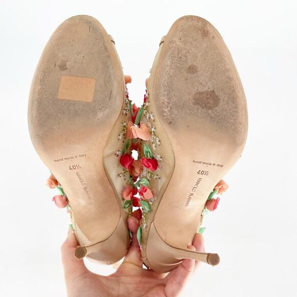 Manolo Blahnik Clizia Tan Mesh Bootie with Sequin and Floral Appliqué IT 40.5 - Picture 12 of 14